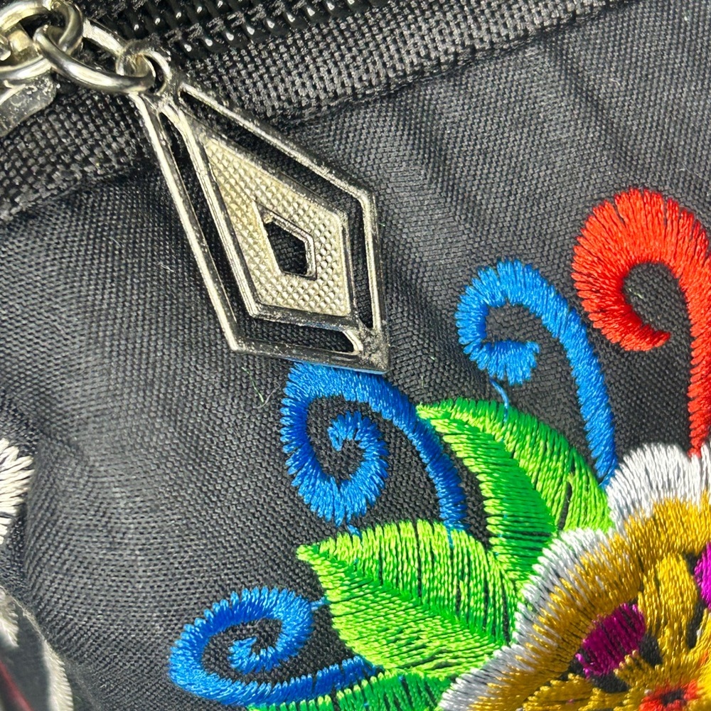 Embroidered Black Floral Women's Crossbody Bag - Picture 4 of 14